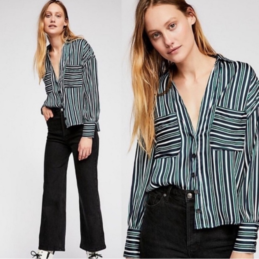 NWT Free People Mad About You Button Down Striped Top XS
